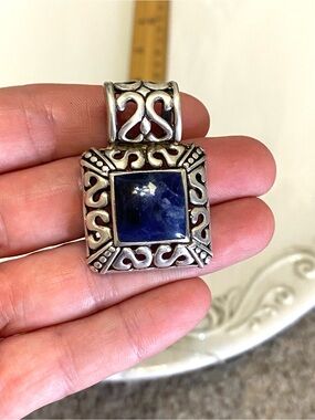 Vintage Sterling Silver Blue Sodalite Pendant 925 Mexico